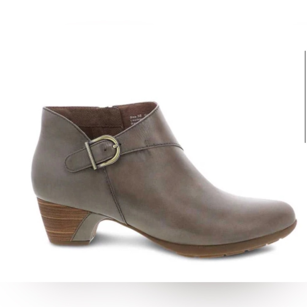 Dansko Taupe Leather Ankle Bootie with Side Buckle